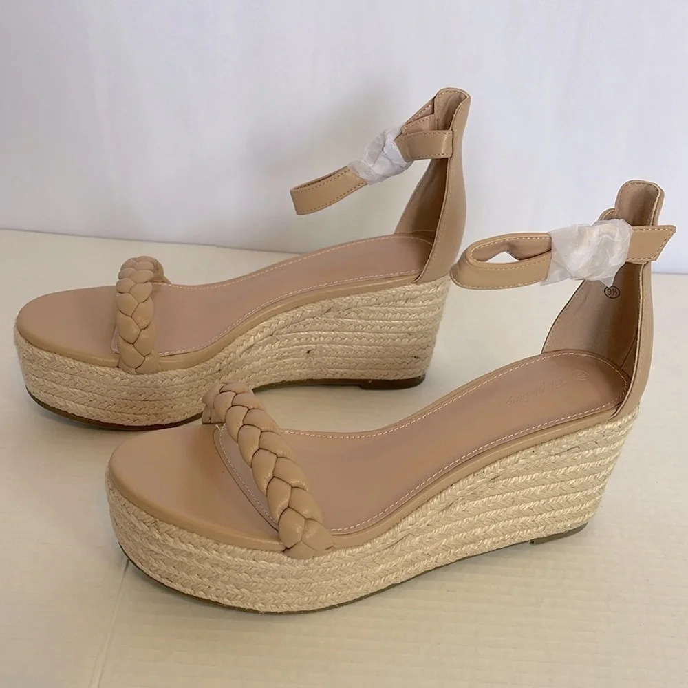 NEW Piepiebuy Wedge Platform Espadrille Sandals Women's Size 9.5 Tan